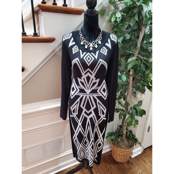 Laundry by Design Black Round Neck Long Sleeve Knee Length Sweater Dress Large - Picture 1 of 10